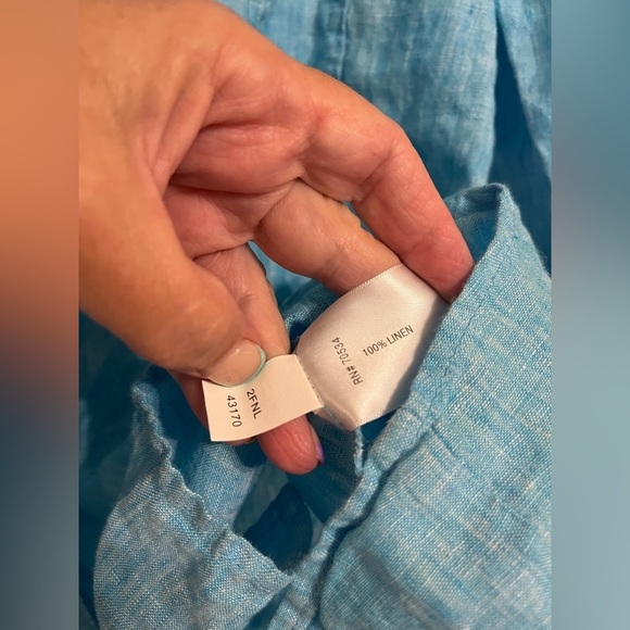 Orvis Teal Blue Linen Cuffed Sleeve Button Down Shirt, Size Medium - Picture 5 of 10